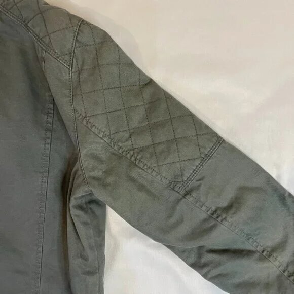 Gap Quilted Moto Flight Cropped Jacket Size 8 Green Gray Zipper Details - Picture 5 of 14